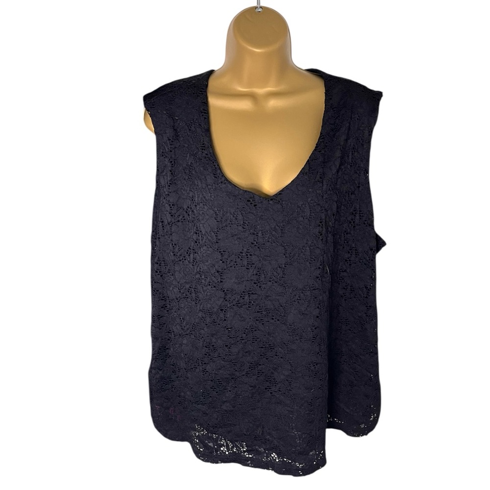 Croft & Barrow Black Tie Sleeveless Lace Tank Lined Pullover 2X